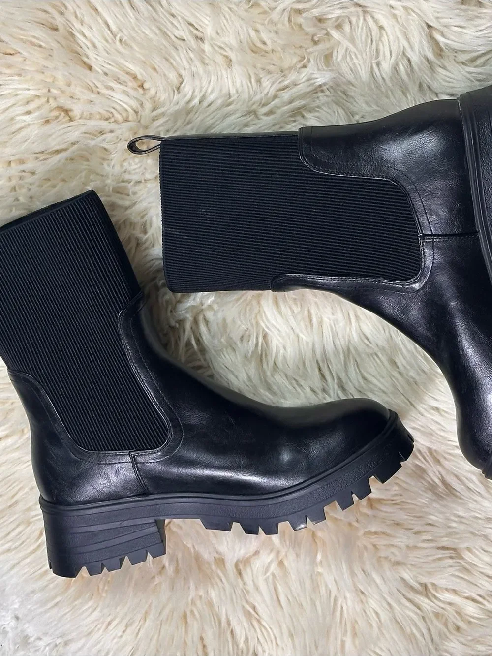 Rebecca Minkoff Black Lug Chelsea Ankle Boots